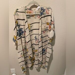 Zig Zag Stripe brand Floral Striped Kimono Cardigan One-Size